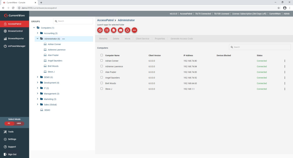 screenshot of AccessPatrol by CurrentWare